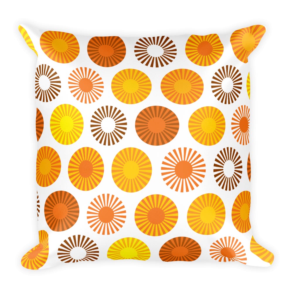 Mid Century Modern Orange FlowerPower Square 18" Cushion Throw Pillow