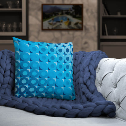 Mid Century Modern Blue LifeSavers 18" Square Throw Pillow on a sofa