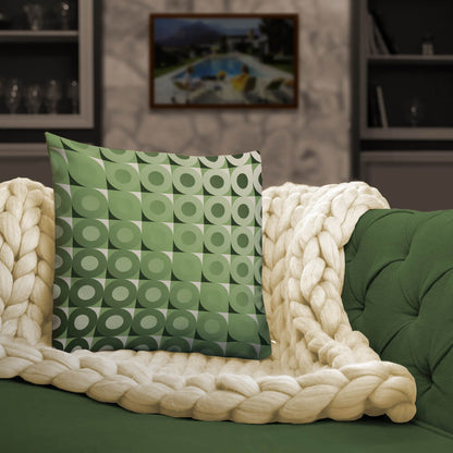 Mid Century Modern Camel Green LifeSavers 18" Square Throw Pillow on a sofa