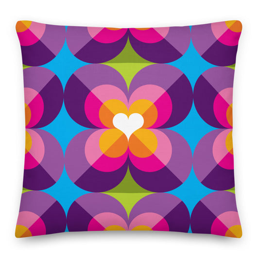 Mid Century Modern Purple Blue LoverLeaf 22" Square Cushion Throw Pillow