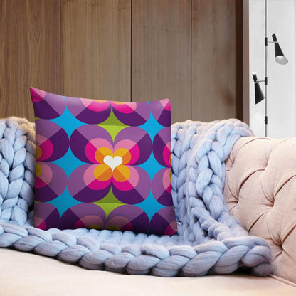 Mid Century Modern Purple Blue LoverLeaf 18" Square Cushion Throw Pillow on Indoor Sofa
