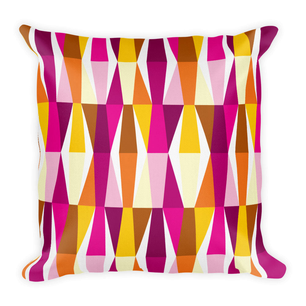 Mid Century Modern Orange Pink LozAnges 18" Square Cushion Throw Pillow