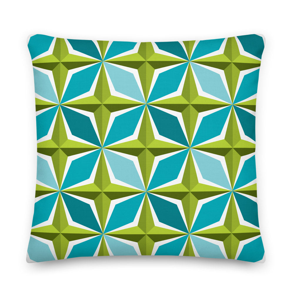 Mid Century Modern Aqua Green PolaRise 18" Square Cushion Throw Pillow front view