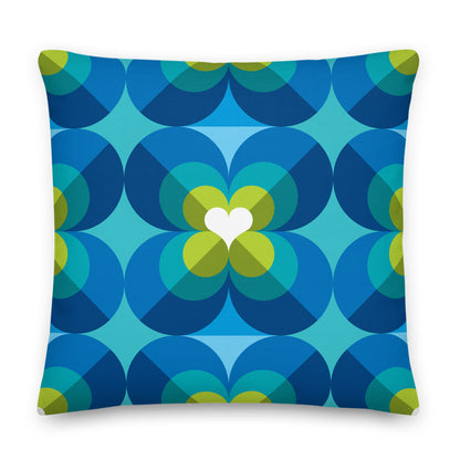 Mid Century Modern Aqua Blue LoverLeaf 22" Square Cushion Throw Pillow