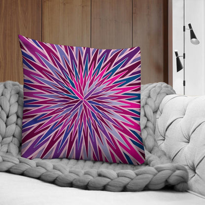 Mid Century Modern Purple Pink SpiroBurst 22" Square Throw Pillow on a couch