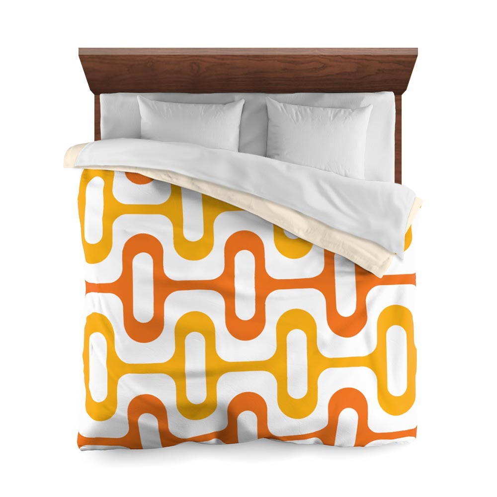 Mid Century Modern Orange Yellow ZipperDee Duvet Cover queen size top view