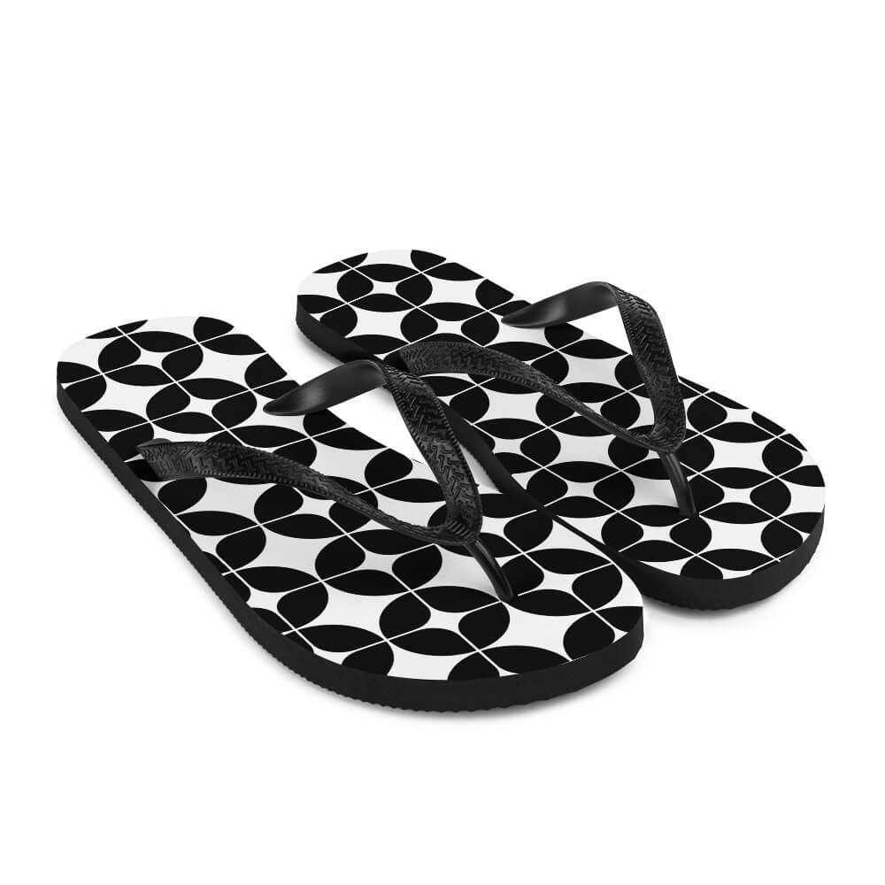 Mid Century Modern Black and White StarChips Flip-Flops angle view