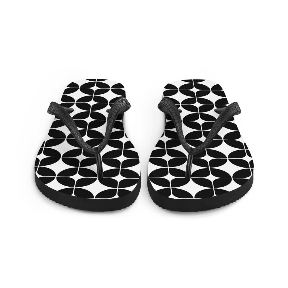 Mid Century Modern Black and White StarChips Flip-Flops front view
