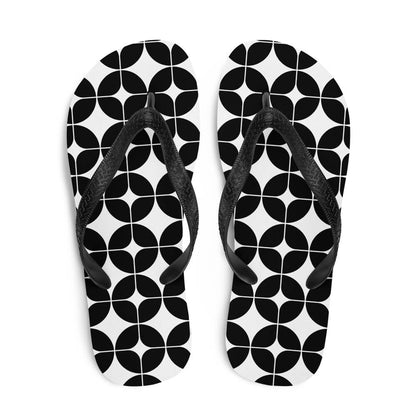 Mid Century Modern Black and White StarChips Flip-Flops top view