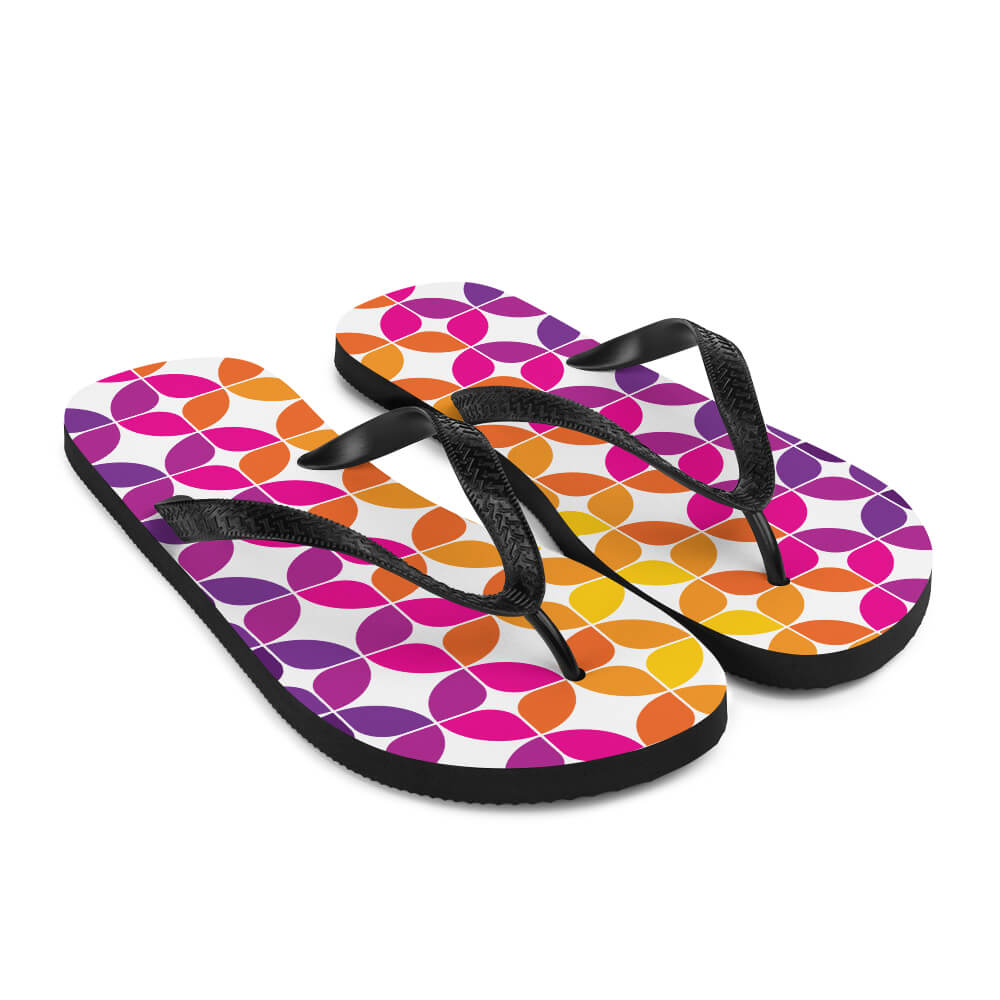 Mid Century Modern Purple Orange StarChips Flip-Flops angle view