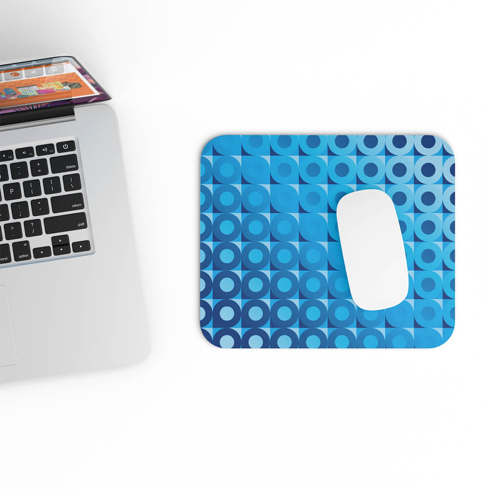 Mid Century Modern Blue LifeSavers Rectangular Mouse Pad with laptop