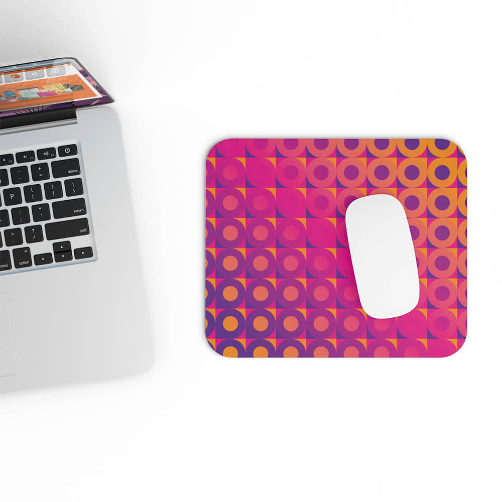 Mid Century Modern Orange Pink LifeSavers Rectangular Mouse Pad with laptop