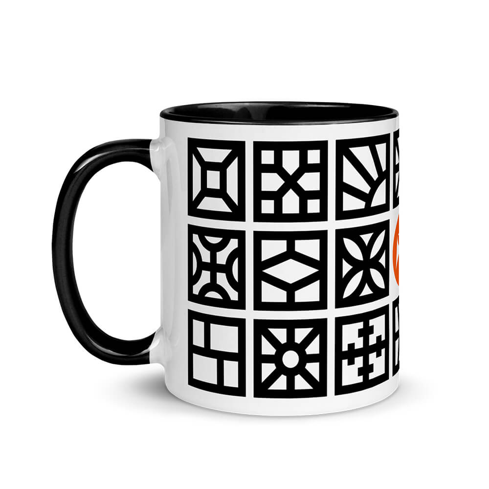Mid Century Modern Black and White Breeze Blocks 11oz Mug with Color Inside right view