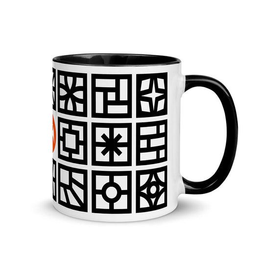 Mid Century Modern Black and White Breeze Blocks 11oz Mug with Color Inside left view