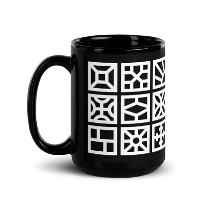 Mid Century Modern Black and White Breeze Blocks 15oz Mug left view