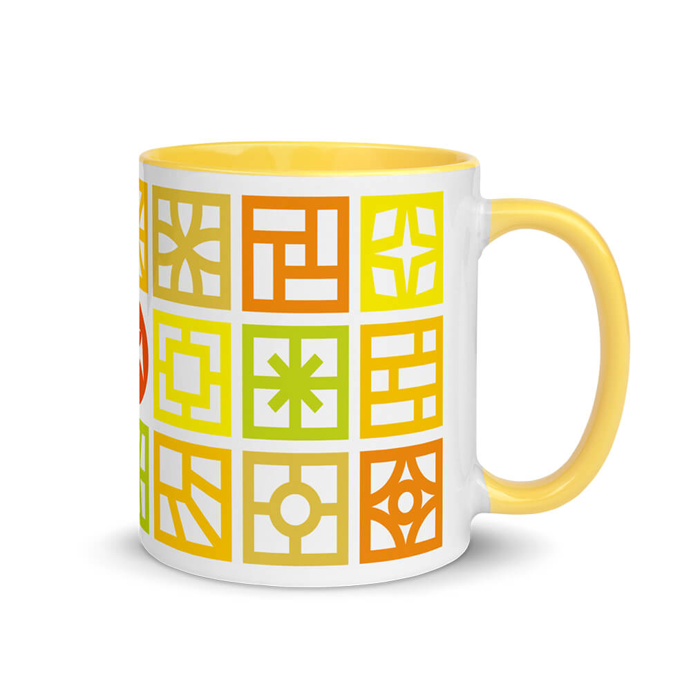 Mid Century Modern Bright Breeze Blocks 11oz Mug with Color Inside right view