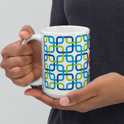 Mid Century Modern Blue PanAmTrays 15oz Mug in the hands of a man