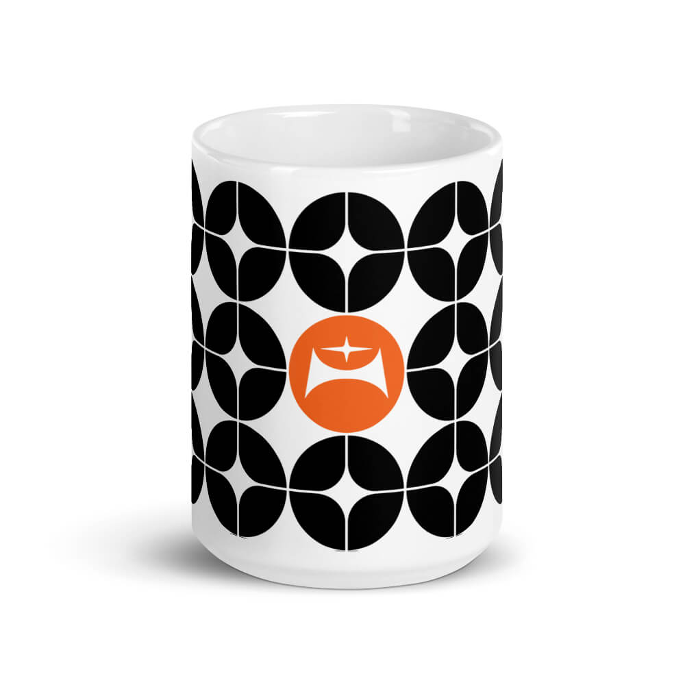 Mid Century Modern Black and White StarChips 15oz Mug with logo in the middle