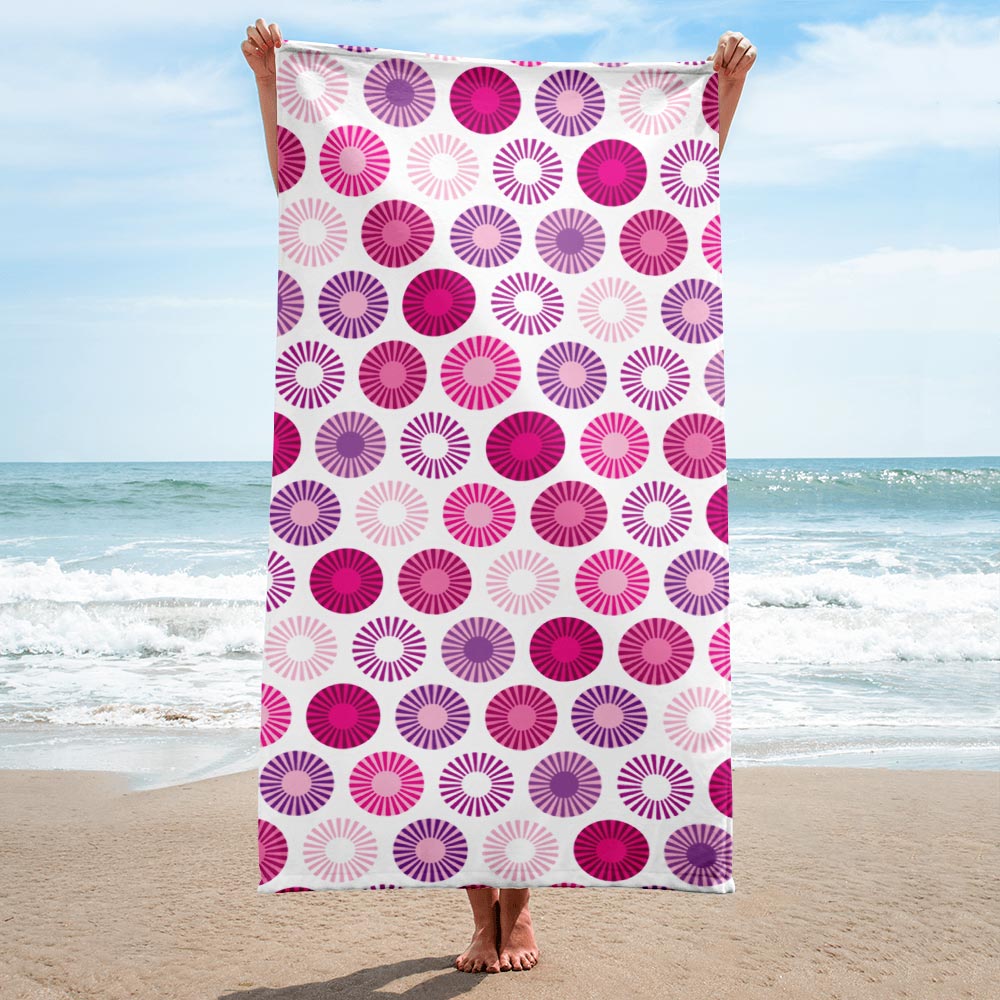 Mid Century Modern Pink FlowerPower Beach & Pool Towel