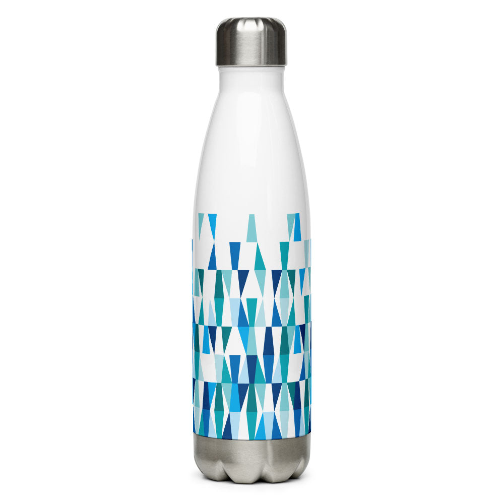 Mid Century Modern Blue Aqua LozAnges 17 oz Stainless Steel Water Bottle front view