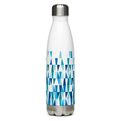 Mid Century Modern Blue Aqua LozAnges 17 oz Stainless Steel Water Bottle front view