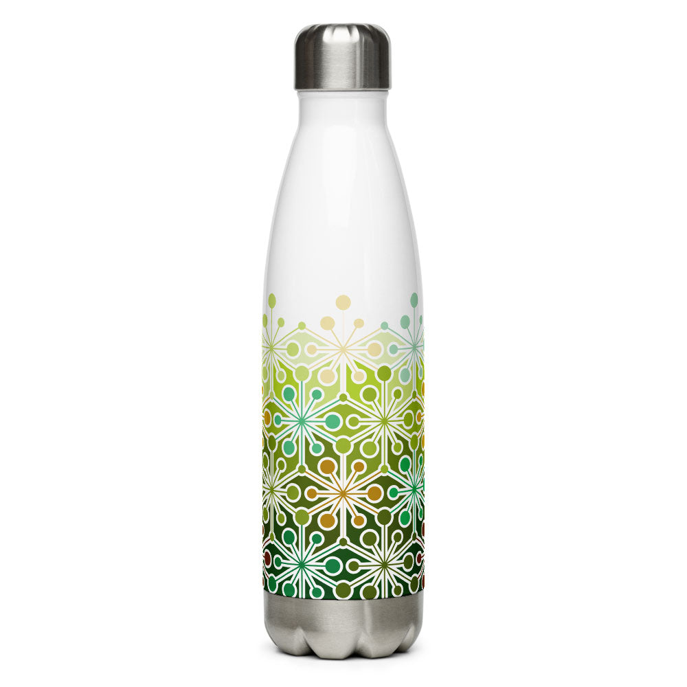 Mid Century Modern Eco Green PsychoFlakes 17 oz Stainless Steel Water Bottle front view