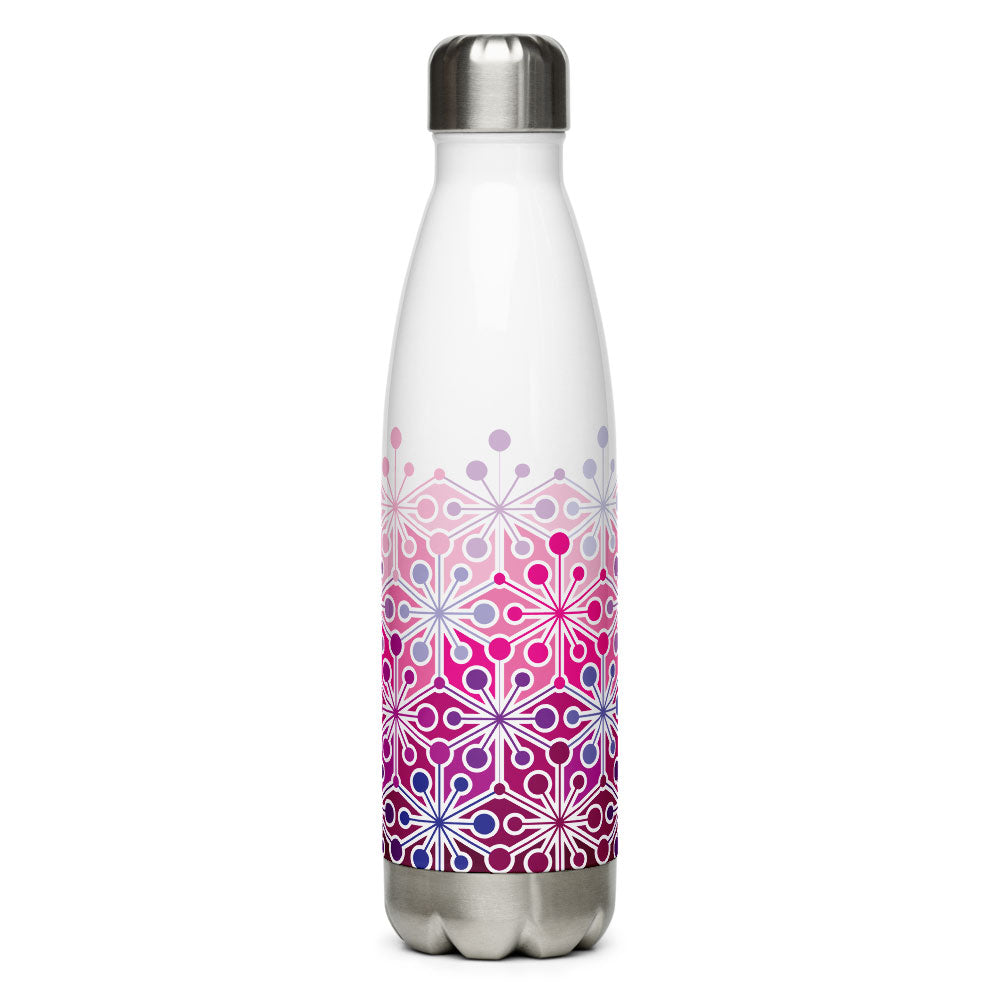 Mid Century Modern Frozen Pink PsychoFlakes 17 oz Stainless Steel Water Bottle front view