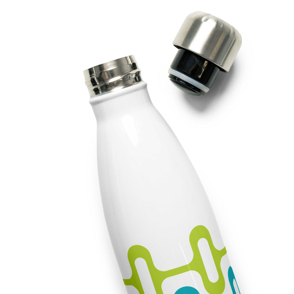 Mid Century Modern Aqua Green ZipperDee 17 oz Stainless Steel Water Bottle open cap