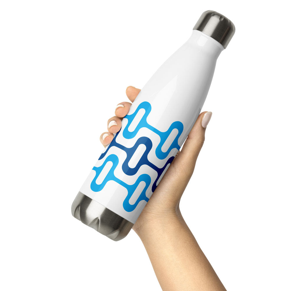 Mid Century Modern Blue ZipperDee 17 oz Stainless Steel Water Bottle in hand
